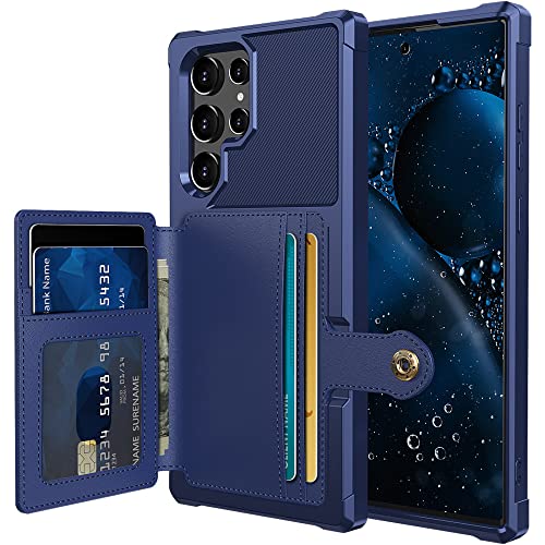 Funda Samsung S22 Ultra tipo billetera azul para no perder tus tarjetas ni dañar la pantalla