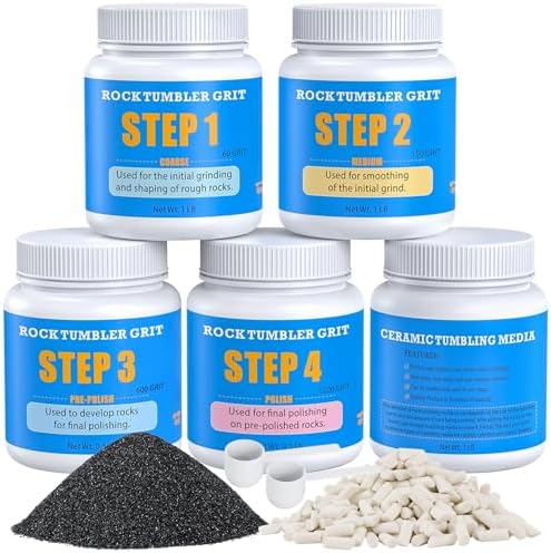 KoolStone Rock Tumbler Grit and Ceramic Tumbling Media 4 Pounds, Polish Up to 25 lbs. of Rocks, 4-Step Polish Refill Media Kit, Compatible with All Rock Tumblers, Essential Polishing Kit for Adults