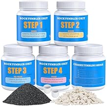 Rock Tumbler Grit and Ceramic Tumbling Media 4 Pounds, Polish Up to 25 lbs. of Rocks, 4-Step Polish Refill Media Kit, Compatible with All Rock Tumblers, Essential Polishing Kit for Adults