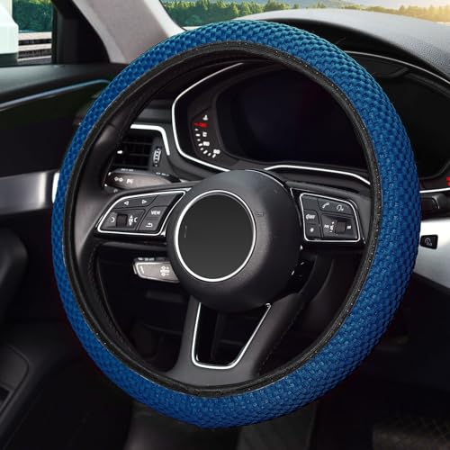 Image of KAFEEK Elastic Stretch Steering Wheel Cover, Universal 15 Inch, Light Blue