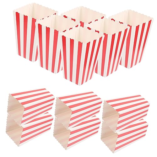 FUNOMOCYA 24Pcs Disposable Popcorn Boxes French Fries Serving Containers Movie Night Supplies Striped Buckets for Parties and Events