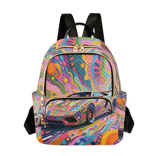 Nexawaveo Mochila acolchada para mujer, bolsa de mano para laptop de 14 pulgadas, ligera, mochila de trabajo, diseño de gatos de dibujos animados, color negro, Color psicodélico para coche, Small