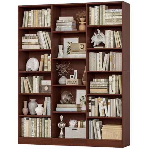 FACBOTALL Triple Wide Bookshelf, 6 Tier Large Bookshelf, Bookcase with