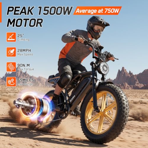 Image of Electric Bike for Adults, Peak 1500W Motor Retro E Bike, Range 65 /120Miles, 48V 15Ah Removable Battery, 20 inchx4 inch Fat Tires, Full Suspension, APP Control, Off-Road Ebike for City Commuting