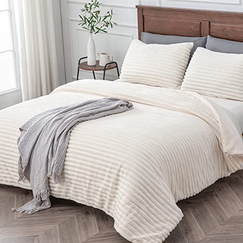 Bedelite Fleece Queen Comforter Set -Super Soft & Warm Fluffy White Bedding, Luxury Fuzzy Heavy Bed Set For Winter With 2 Pillow Cases #TOP2