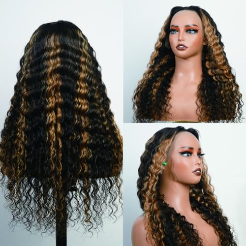 Image of bangjazz 26 Inch Deep Wave Lace Front Wigs Human Hair Fb /27 180% Density 13x4 HD Lace Frontal Wigs Human Hair Pre Plucked Ombre Lace Front Wig Balayage Highlight Glueless Wigs for Women
