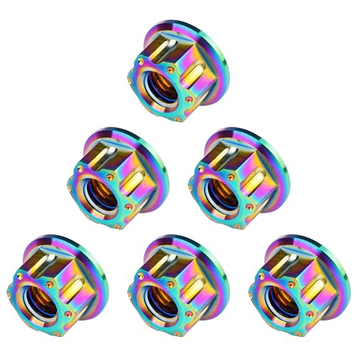 Image of Titanium M6 M8 M10 M12 M14 M16 Flange Bolt Nut Bicycle Motorcycle Rear Axle Car Modification Accessories Pack of 6 (M6 Pitch 1.0mm, Rainbow)