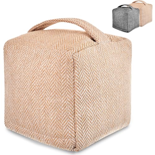 Tope Puertas Suelo Decorativo - Soporte de Puerta Pesado 1 Kg Funda Lavable - Con Asa de Transporte - Para Casa y Oficina - Con Almohadillas Antideslizantes (Beige)