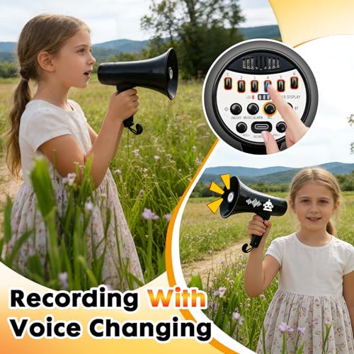 MGROLX 20W Megaphone Bullhorn Speaker, Bull Horn Loud Speaker with Voice Changer, Mega Phone Built-in Siren & Recording funcation, Supports BT Input, for Party Games and Outdoor (Black)