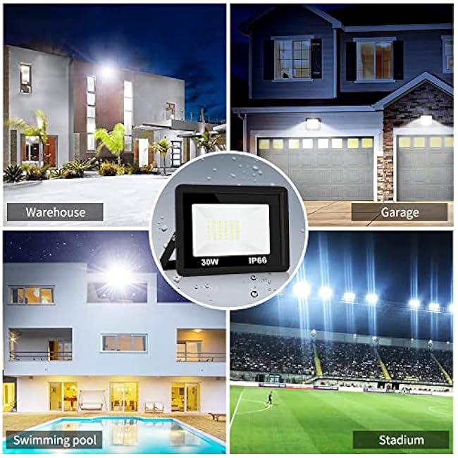 30W Flood Light Plug in Flood Lights Outdoor IP66 Waterproof, 6500K 2 Pack led Work Light floodlights for Yard Garden Stadium Garage Playground