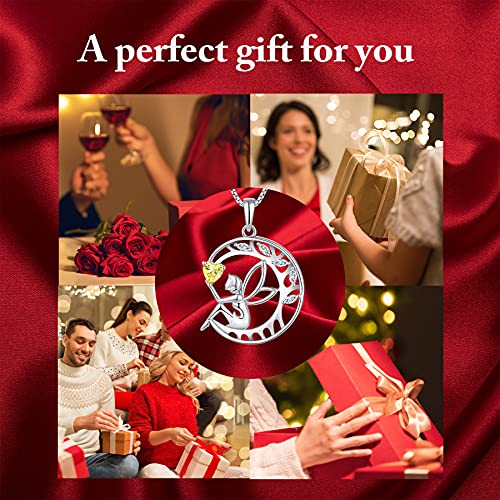 Fj Guardian Angel Necklace 925 Sterling Silver Tree Of Life Pendant Necklace Fairy Moon Necklace With November Citrine Birthstone Cubic Zirconia Jewellery Gifts For Women Girl #TOP5