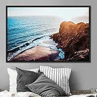 Framed Canvas Wall Art Coastal Scenery Aerial Coastal Cool Multicolor Ocean Photography Realism Relax/Calm - 16x24 inches