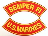 Patch Set - U.S. Marines (Scarlet and Gold) (Top Semper Fi) - (Bottom U.S. Marines) Rocker Back Patch Set. Measures: 11 X 3 Inches Large