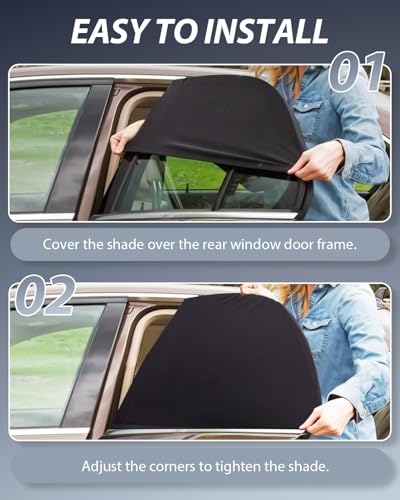 PEYOU Car Window Shades for Baby 2 Pack, Stretchable & Breathable Spandex Rear Side Car Sun Shade for Camping, Blocks Uv Rays & Sun Glare for Kids/Adults/Pets - 44.9"X19.7" Fits 99% Cars