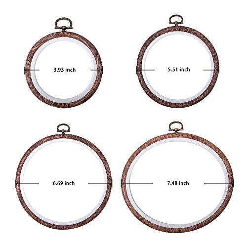 joybest 4 Pcs Embroidery Hoops Set Cross Stitch Hoop Ring Imitated Wood Display Frame-Circle and Oval Hand Embroidery Kits for Art Craft Sewing (Imitated Wood) - Thumbnail 4