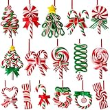 AWHETIE 16 PCS Candy Cane Ornaments for Christmas Tree,Polymer Clay Candy Cane Christmas Decorations,Lollipop Ornaments for Xmas Tree Party Hanging Decor Holiday Decorations