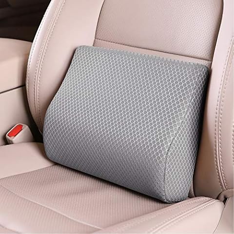 TISHIJIE Memory Foam Lumbar Support Pillow for Car - Mid/Lower Back Support Cushion for Car Seat (Gray) Cover