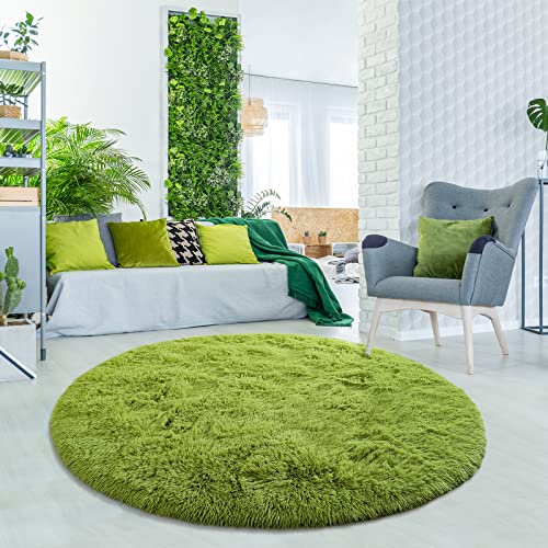 Cydiria Green Round Rug For Teens Girls Kids Bedroom, Cute Fluffy Circle Shaggy Area Rug Fuzzy Carpet For Baby Nursery Home Decor, 4Ft Soft Circular Rugs For Living Room, Plush Princess Castle Rugs #TOP5