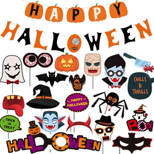 Image of FancyDressWale Happy Halloween Decorations Set,party props, Pumpkin Banners, Character Cutouts, 34 Pieces (Style-1)