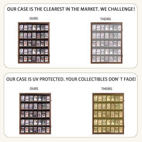 Image of KCRasan 35 Graded Sports Card Display Case - Baseball Card Display Case Lockable - Trading Card Collector Wall Display Holder for Basketball Football Cards, UV Protection Acrylic, Walnut
