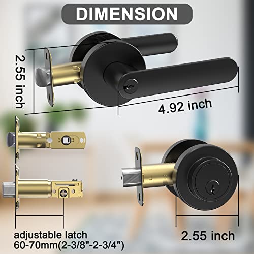 Baolong Entry Door Knob And Single Cylinder Deadbolt Lock Comboset,Black Round Locking Lever Handle Set Reversible For Right Or Left Door #TOP1