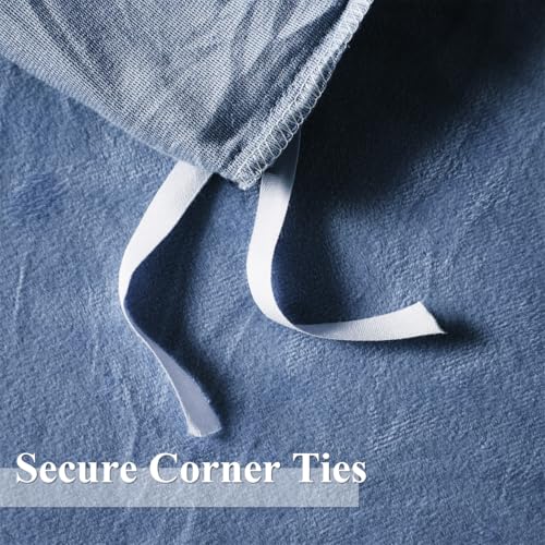 Ivellow Velvet Duvet Cover King Set Blue Comforter Cover 3Pcs Ultra Soft Cover Breathable Solid Luxury Flannel Velour Duvet Cover Zipper Closure Corner Tie