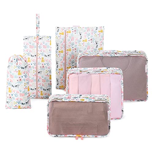 Dizdvizd Kleidertaschen Set, 6 Stück Koffer Organizer, Reise-Cubes, Packtaschen für Urlaub und Reisen - Rosa
