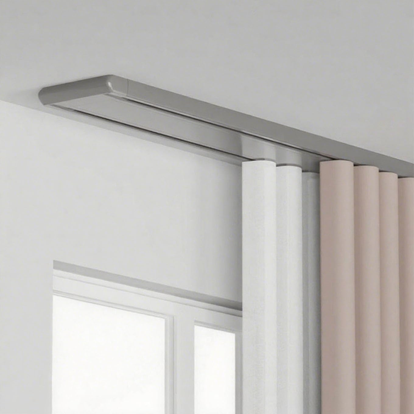 Hiqactlif Grey Heavy Duty Curtain Track, Double Ceiling Curtain Track Silent Hidden Double Curtain Rail Track, Curtain Tracks And Fittings Suitable For Living Room Bathroom