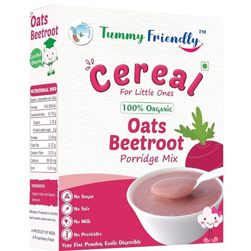 Image of TummyFriendly Foods Certified 100% Organic Oats, Beetroot Porridge Mix | 100% Organic Oats for Baby 6 month | Rich in Protein, Healthy Fat, Iron and Dietary Fibre | No Sugar, No Salt, No Milk, No Chemicals, No Pesticides & No GMO | Maximum Possible Nutrition From Real Food | Shelf Life 9 Months | 200g