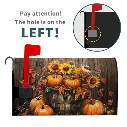 Image of Fall Mailbox Covers Magnetic Standard Size 21x18 Inch Autumn Pumpkins Mailbox Wraps Thanksgiving Harvest Post Letter Box Cover Sunflowers Mailbox Post Protector for Home Garden Yard Outdoor Outside
