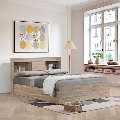 Danube Home Supreme 160X200 Queen Bed | Sturdy Modern Design Wooden Double Bed Frame Furniture | Quiet & Comfortable Beds | Made In MalaysiaL222.5xW168xH100.5cm - French Sonoma Oak