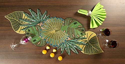 Light & Pro Green Leaves Handmade Beaded Table Runner - Needlework Embroidery Decorative Glitz Easter Halloween Harvest Xmas Fall Mothers Day Thanksgiving Christmas Table Décor - 13X36 - Green #TOP1