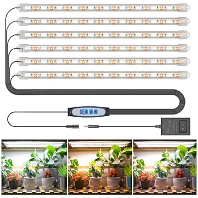 Kullsinss 6 Bars Grow Light Strip, 36W 360 LEDs Grow Lights for Indoor Plants Full Spectrum 3000K/6000K/660nm Sunlike Plant Light for Indoor Growth with 3 Spectrum Modes, UL Listed Adapter, 16 Inches