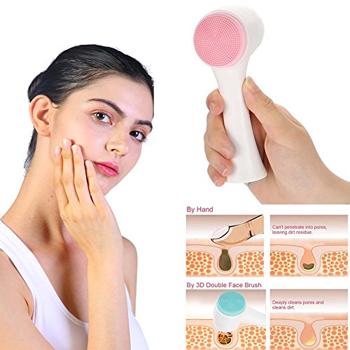 Facial Cleansing Brush, Double Sided Clean & Exfoliating & Massage Soft Bristles, Silicon Face Pore Cleanse, Blackhead, Acne Dry Or Wet Multi-Purpose(Pink) #TOP1