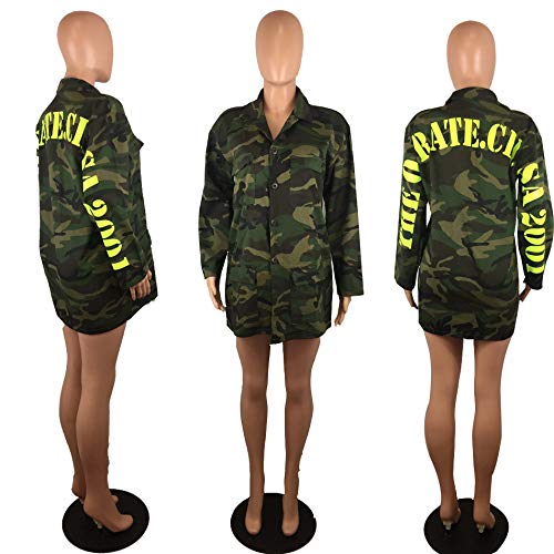 Women's Casual Military Camo Print Lightweight Coat Camouflage Longline Overcoat Safari Jacket Party Clubwear Army Fatigue Jackets Xl #TOP3