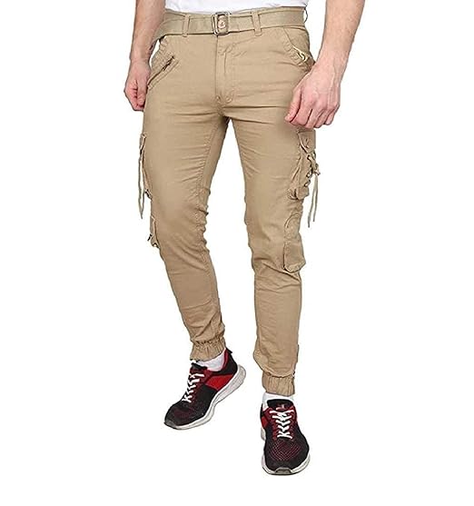 Shyama Collections SASOKI Men Stylish Fashionable Solid Cotton Fabric 6 Multi Pockets Regular wear Cargo Pants