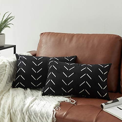 Nestinco Set of 2 Black Lumbar Pillow Covers 12 x 20 inches Boho Aztec Polyester Blend Decorative Throw Pillow Covers for Sofa Couch Bed Decor