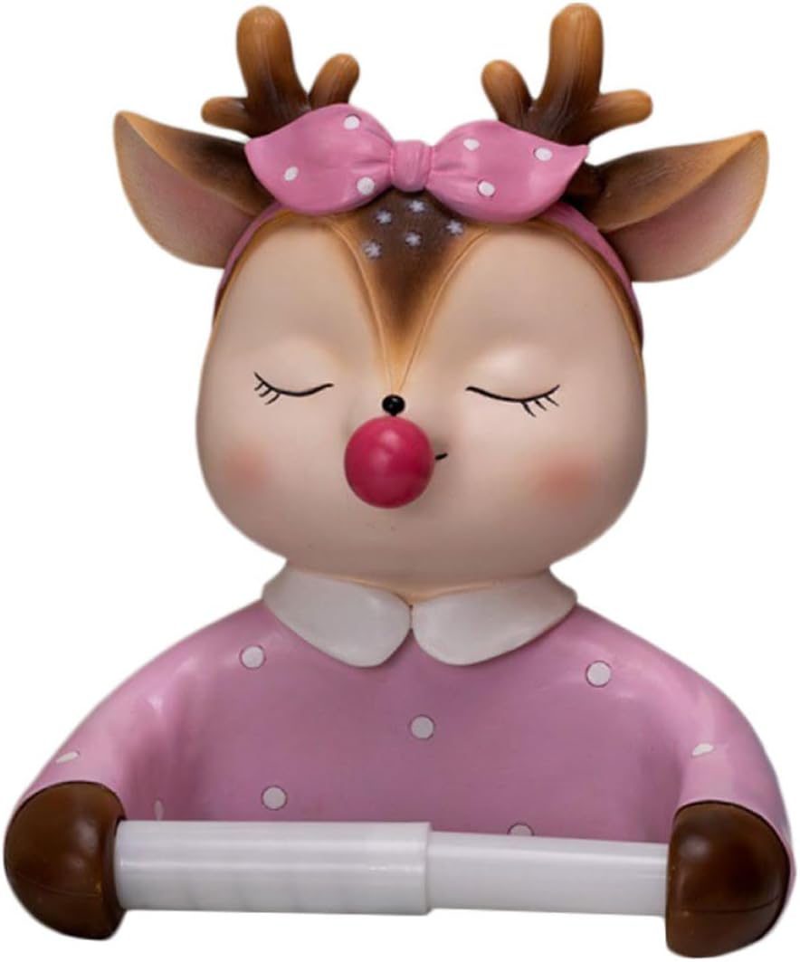 Kisangel Cartoon Bathroom Tissue Roll Holder Wall-Mounted Toilet Paper Rack Creative Deer Design Decorative Storage Rack for Toilet Paper Supplies