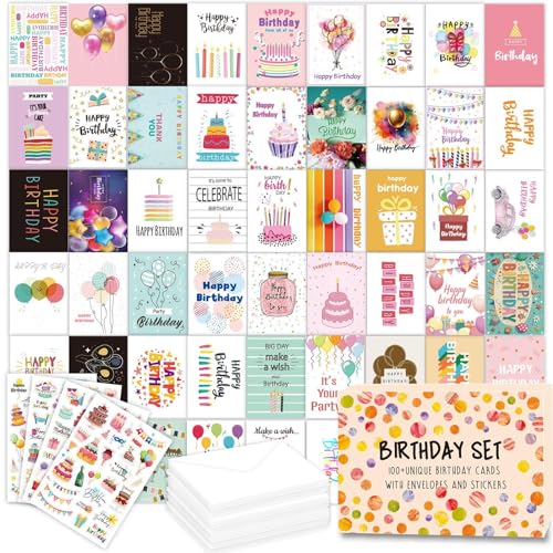 Lot de 50 cartes d'anniversaire en grand volume varié pour ne jamais être au dépourvu