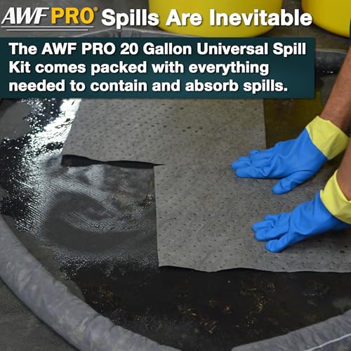 Image of AWF PRO 20 Gallon Universal Spill Kit, 59 Pieces | Includes DOT Approved 20 Gallon Drum, Sorbent Socks, Pads, & Pillows, & Accessories