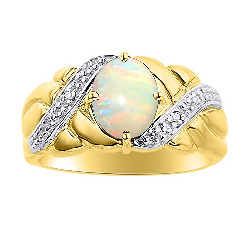 Bagues en opale et diamant argent plaqué or jaune pour femme avec pierre de naissance