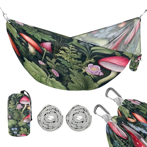 ATTX Wildflowers Mushrooms Camping Hammock - Lightweight & Portable Hammocks, Heavy Duty 330lbs Capacity for Indoor, Hiking, Backpacking, Travel, Backyard, Beach#321