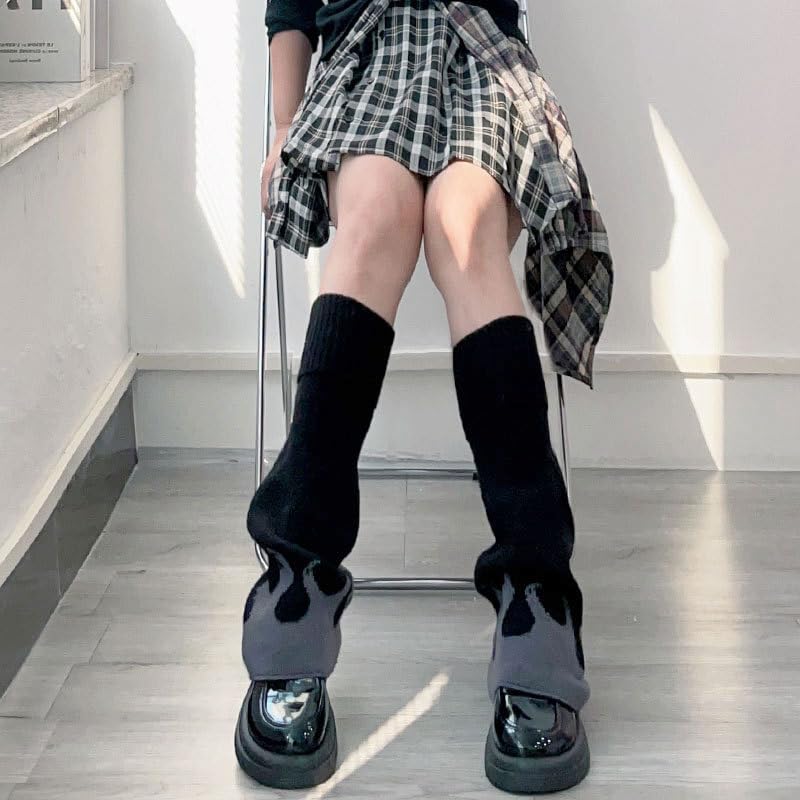 Image of WODECASA Girls Kawaii Leg Warmers Knitted Flared Leg Sleeves Goth Crochet Baggy Cuff Ankle Heap Socks