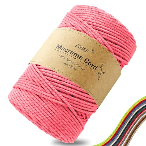 FOSER Premium Makramee Garn 4mm × 200m Natürliches Makramee Schnur Makramee Kordel für Handwerk wanddeko (Rosa)