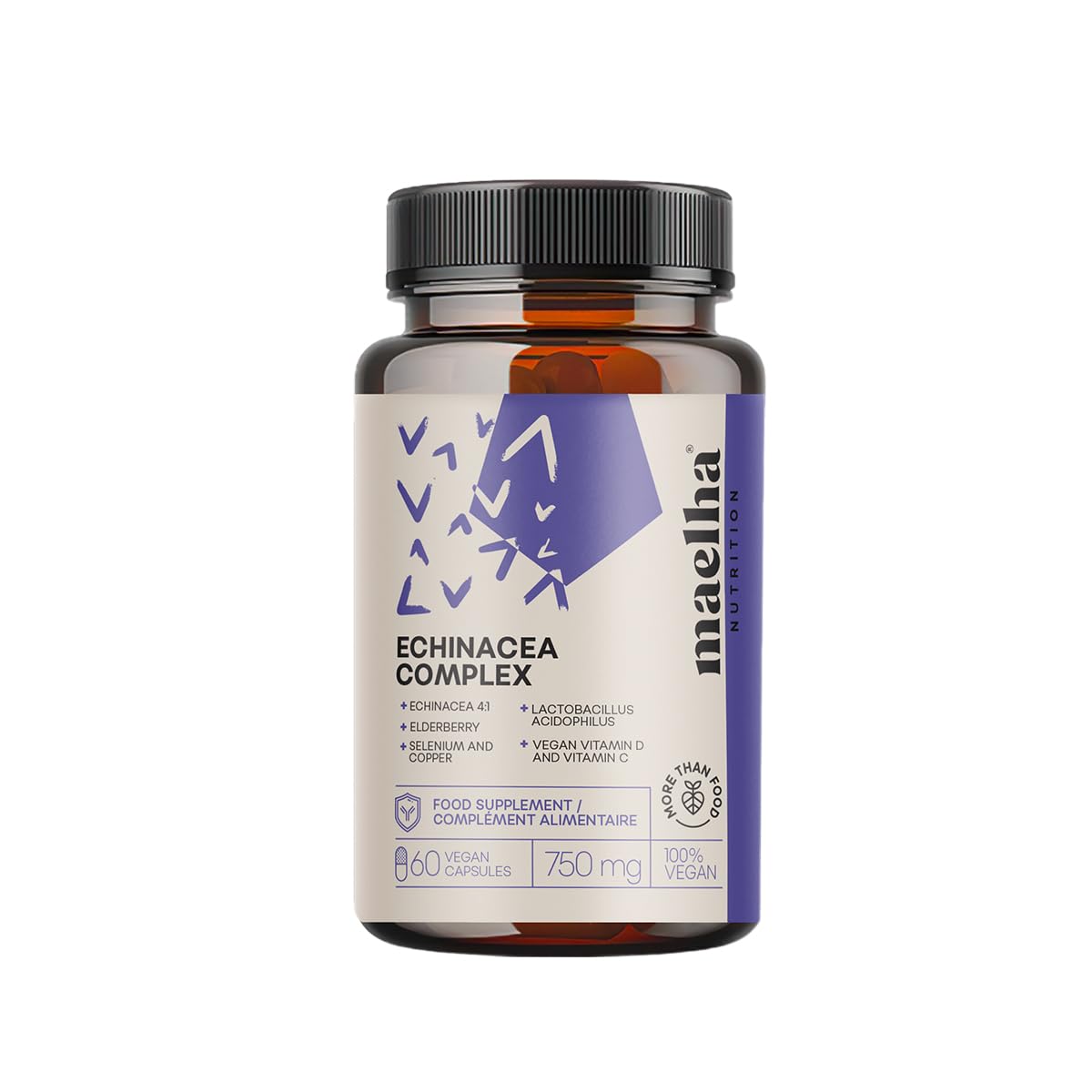 ÉCHINACÉE COMPLEX | Échinacée, ESTER-C, Bêta-glucanes, Sureau, Vitamine D, Sélénium, Cuivre, Lactobacillus acidophilus | Système immunitaire | 60 Gélules végétales | Formule 100% VEGAN