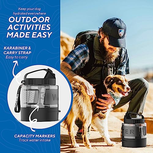 Image of lesotc Portable Dog Water Bottle, 56oz Large Travel Water Bowl Dispenser for Dogs Camping Beach Walking Essentials, Big Pet Bottles Hiking Traveling Park Car Trips Accessories for On the Go, BPA Free