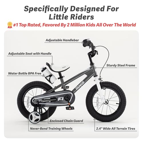 Image of RoyalBaby Bicycle for Kids Cycle for 3-5 Years Boys & Girls 14 Inch | Training Wheels | Adjustable Seat | 1 Year Warranty | Black
