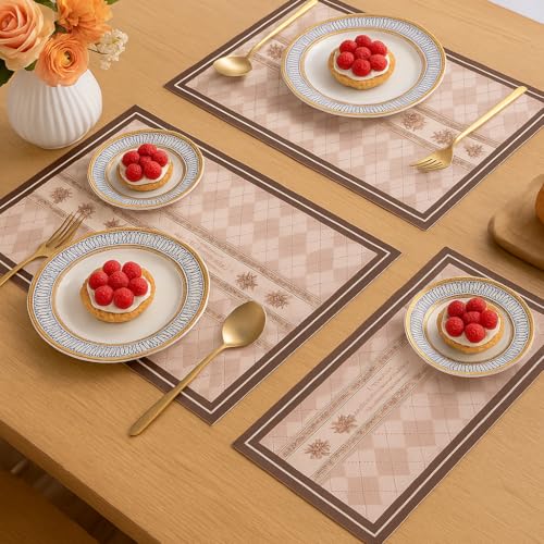Image of YELONA Leather Dining Table Placemats Set of 2 - Waterproof, Heat Resistant, Anti-Slip, Easy to Clean Table Mats for Dining Table, Kitchen & Home Decor (Dusty Rose, 40 x 30 cm)