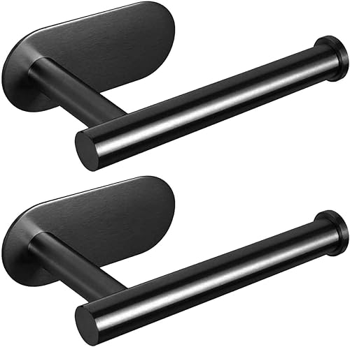 Fvicesint 2 soportes de papel higiénico negro mate montados en la pared, soportes autoadhesivos para papel toliet sin taladro, soportes de papel