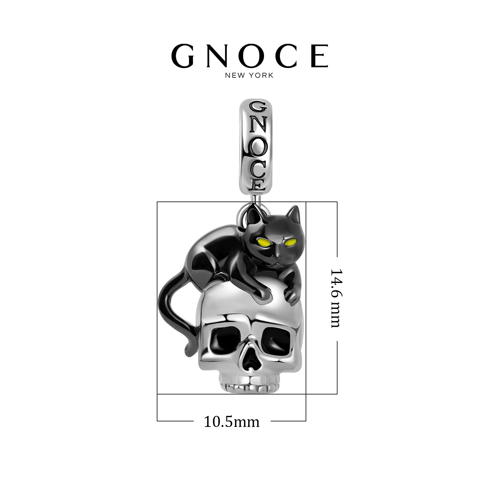 GNOCE Ciondolo a forma di gatto nero con teschio, in argento Sterling placcato oro 18 carati, adatto per braccialetto/collana per donne, ragazze, mogli, figlie